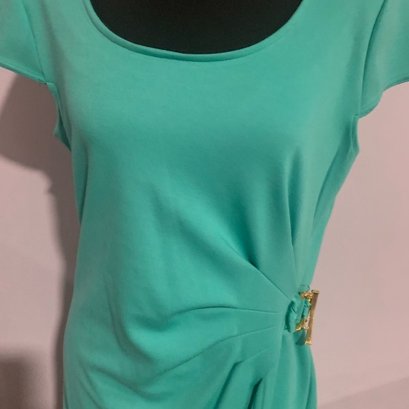 Green shift dress with Gold side clasp - Picture 3 of 3
